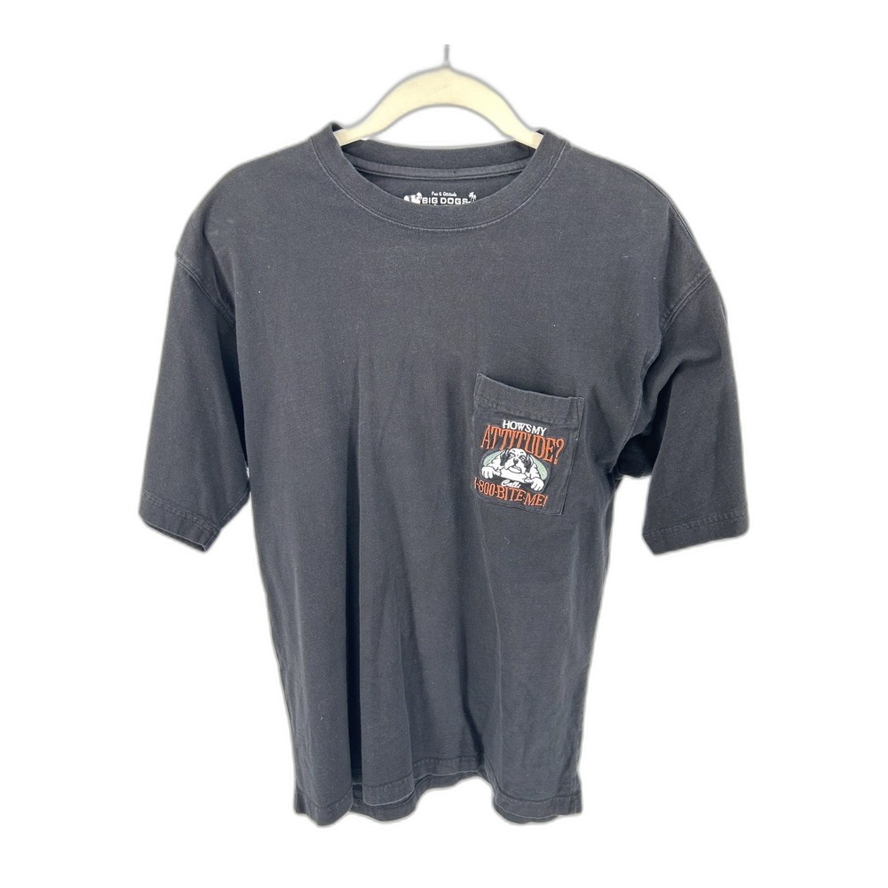 Big Dogs How's My Attitude Pocket Graphic T-Shirt Mens Size Medium Black Cotton